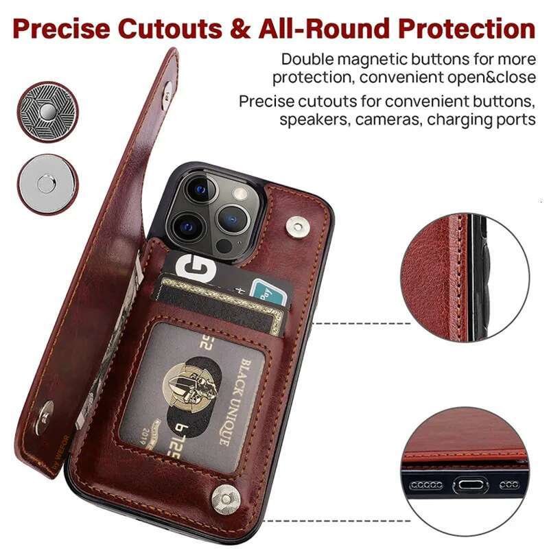 Slim Fit Premium Leather Cover For iPhone 14 13 11 12 Pro XS Max XR X SE 6S 6 7 8 Plus Wallet Card Holder Slots Flip Case