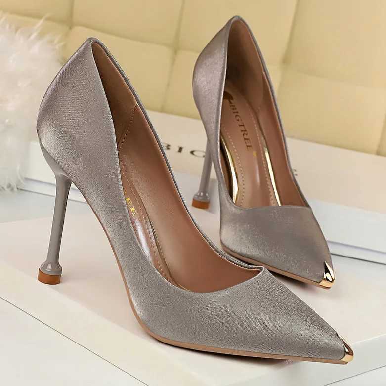 Summer Women 10.5cm High Heels Silk Satin Escarpins Pumps Lady Elegant Sweet Stiletto Wedding Heels Blue Gray Nightclub ShoesLX241014