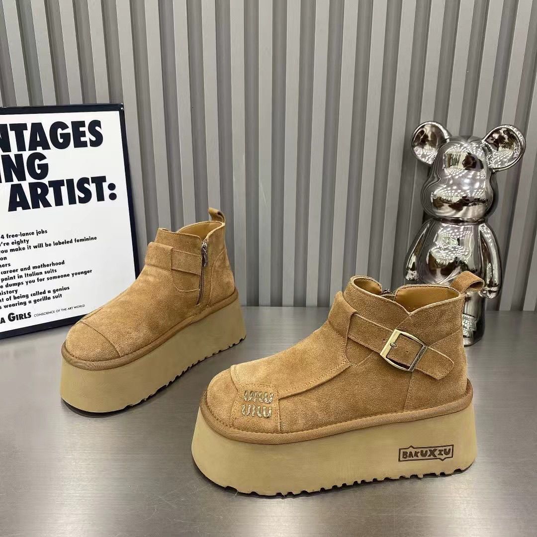 Bakuxiu Internet Famous Anti Fur Genuine Leather And Veet Haken Women's 2024 Winter New Item Sponge Bottom Cotton Shoes