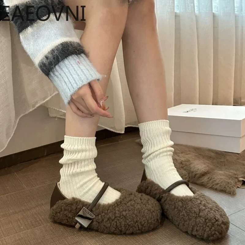 Spring Women Warm Cotton Flat Fashion Round Toe Shallow Slip On Ladies Ballerinas Soft Casual Outdoor Laofer Shoes free shipping shoes