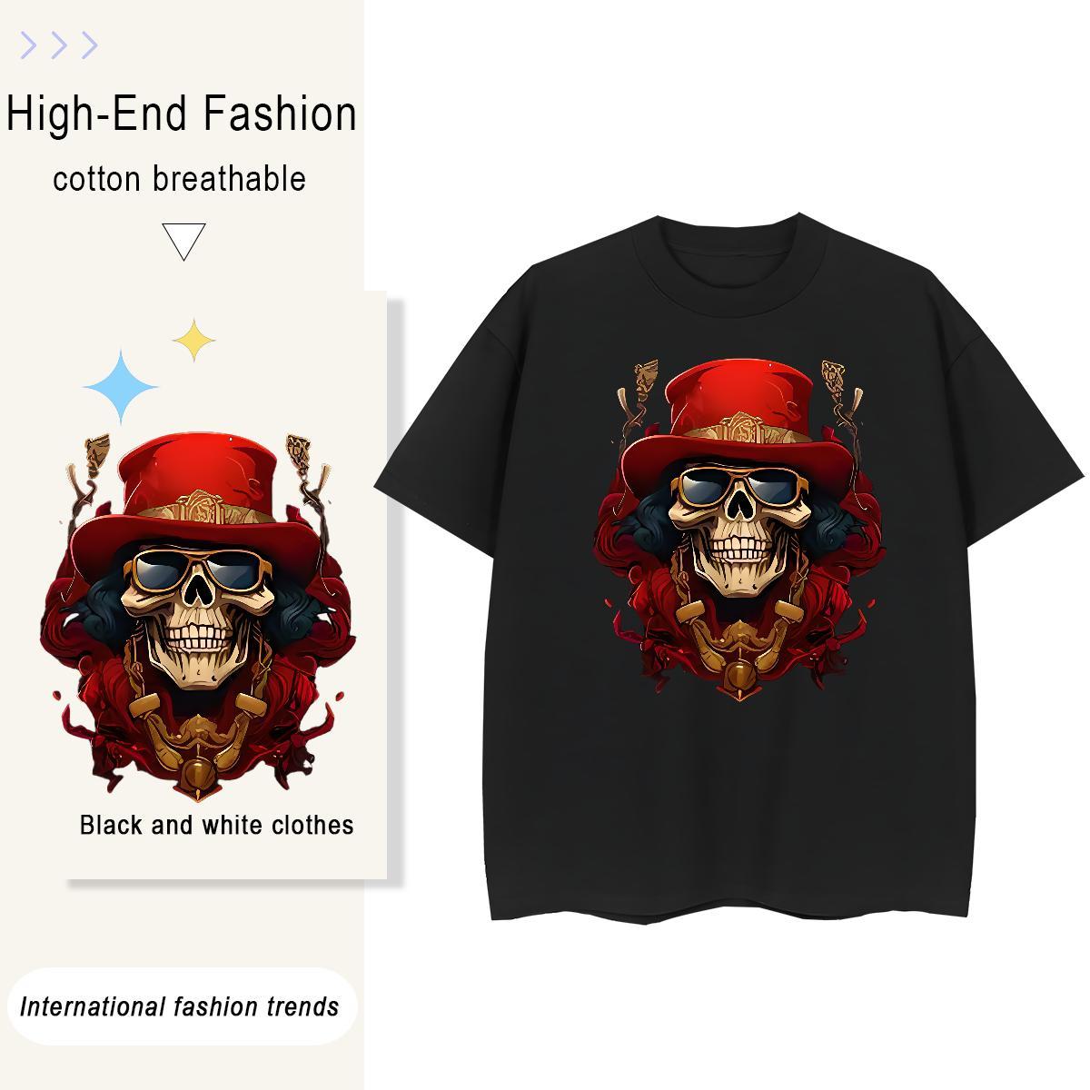 Fashion Casual T-Shirts for Women 230g Pure Cotton Breathable Soft Casual Beach skull Unisex Tshirts Free Shipping DIY Logo Wear