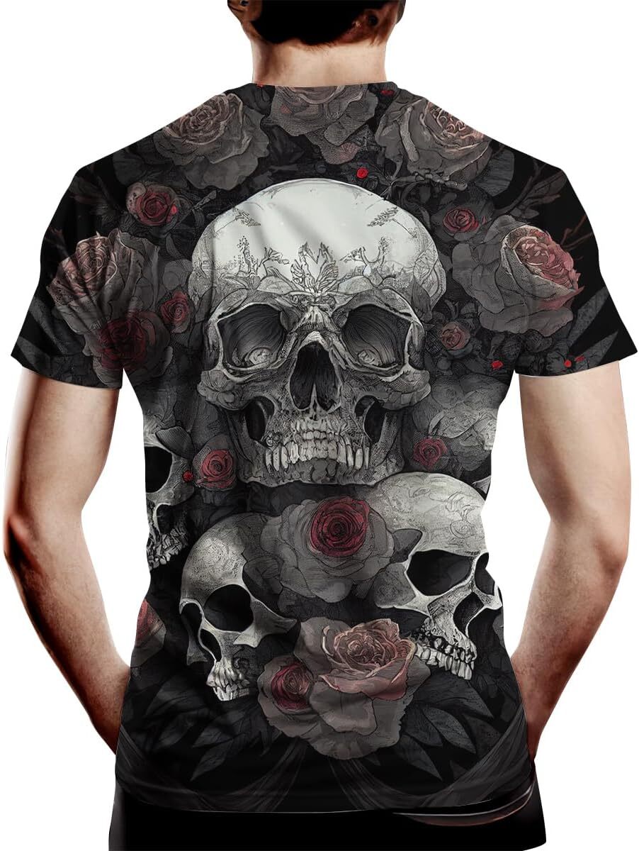 Mens T shirt Men's Skull Rose T-Shirt Novelty 3D Graphic Fashion graphic tee Casual tops summer clothes Short sleeve Trendy Fashion cool