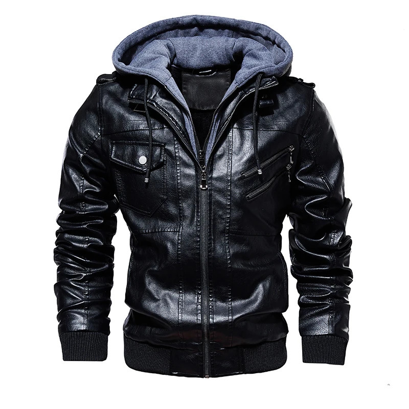 DIMUSI Autumn Winter Mens Leather Jackets Casual Mens Motorcycle PU Jacket Biker Leather Windbreaker Hooded Coats Clothing 241007
