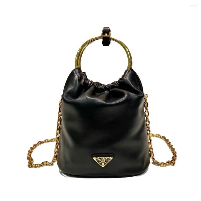Drawstring 2024 Autumn And Winter Metallic Ring Frosted Lambskin Cyber Celebratory Bucket Bag fe5f