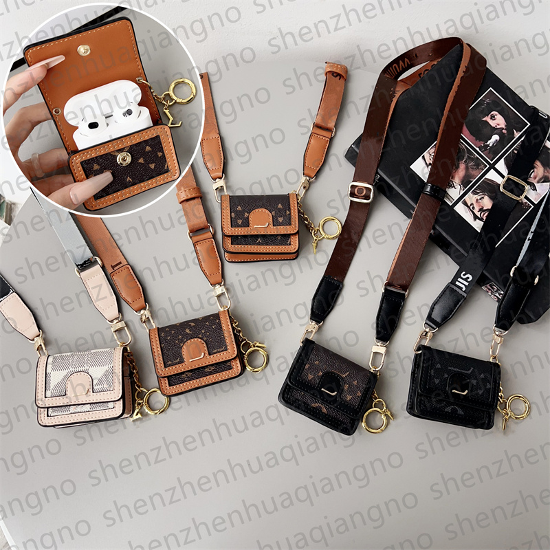Designer AirPods Case Chain Strip Bag for Apple Airpods Pro 2 2nd Generation airpods 3 airpods 4 Case Headset Packet Hook Clasp Keychain Earphone Shell Mini Bag Charm