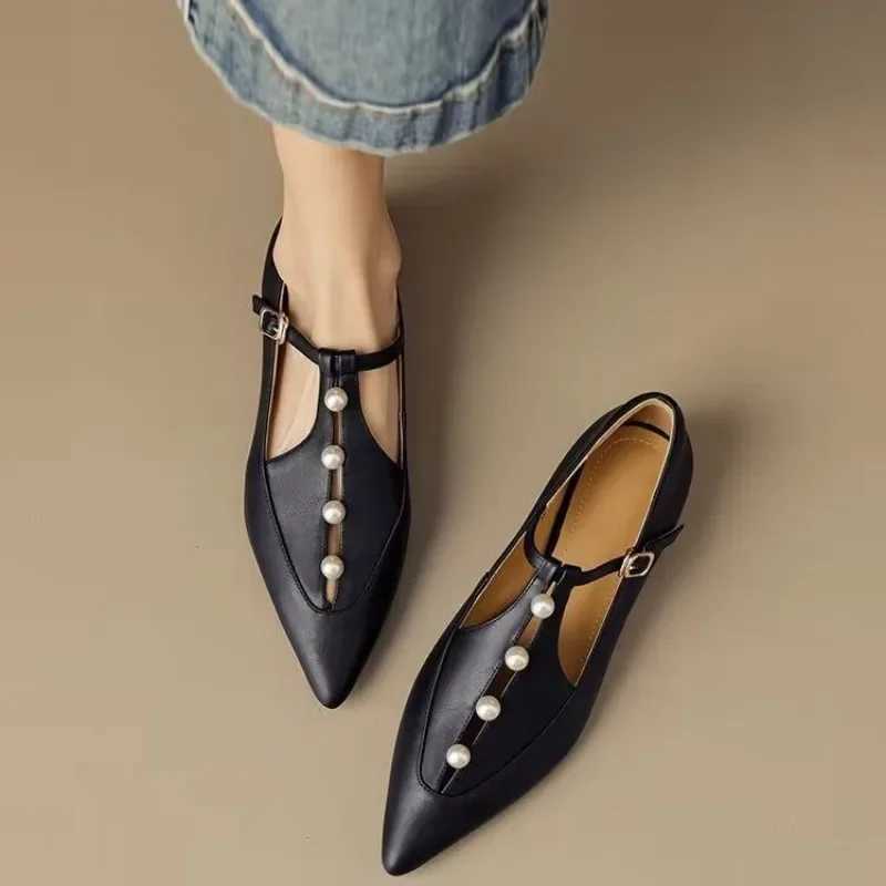 2024Elegant Shallow Single Shoes Women Spring New Low Heel Buckle Pointed Toe Sandals Daily Walking DressLX241014