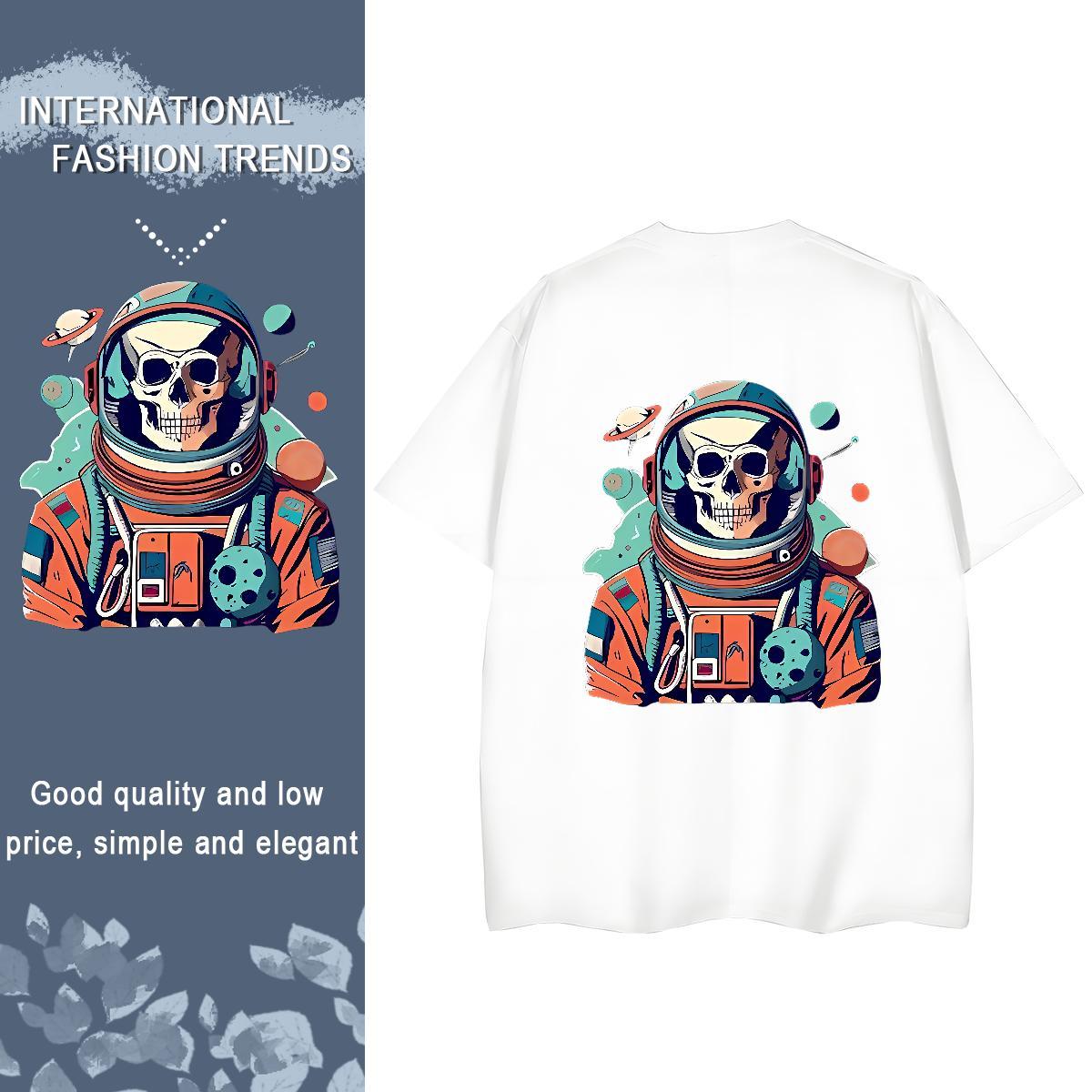 Stylist T-Shirts 230g 100% Cotton O Neck Short Sleeves Sports Street Wear spaceman Tshirt for Man Woman Brand Plus Size Cartoon Tees