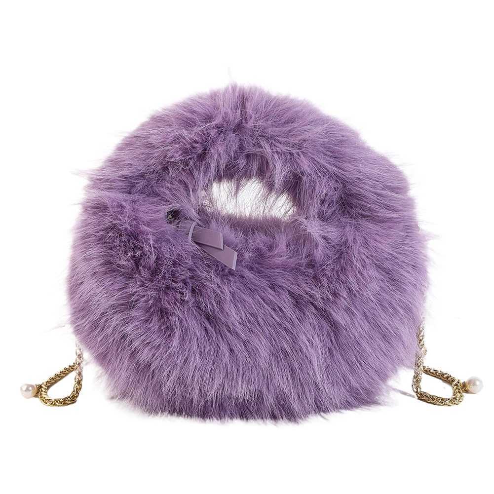 Faux Fox Fur Shoulder Bag with Chain for Ladies Crossbody Pearl Clutch Purse Hobo Work Travel 241014