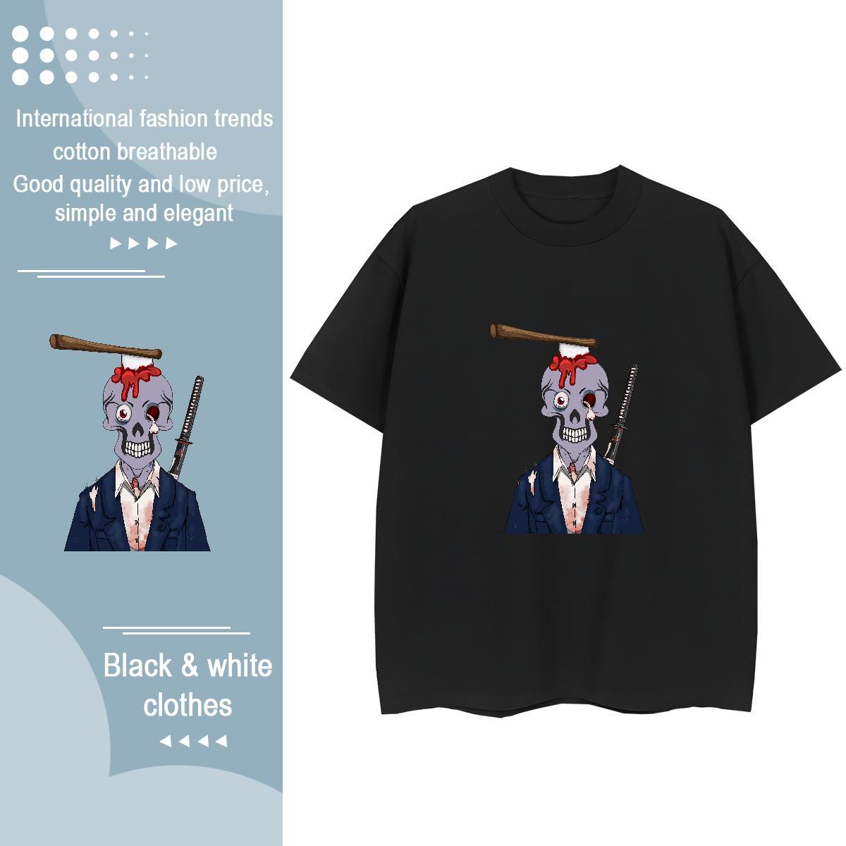 2024 Women T Shirts 100% Cotton 230g Breathable Soft Daily Outfit skull Women Tees Loose Customized Tops Tees