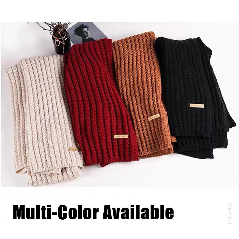 8PcsSoft and versatile Korean version of the knitted wool solid color scarf female autumn and winter thickened couple neck scarf 241009