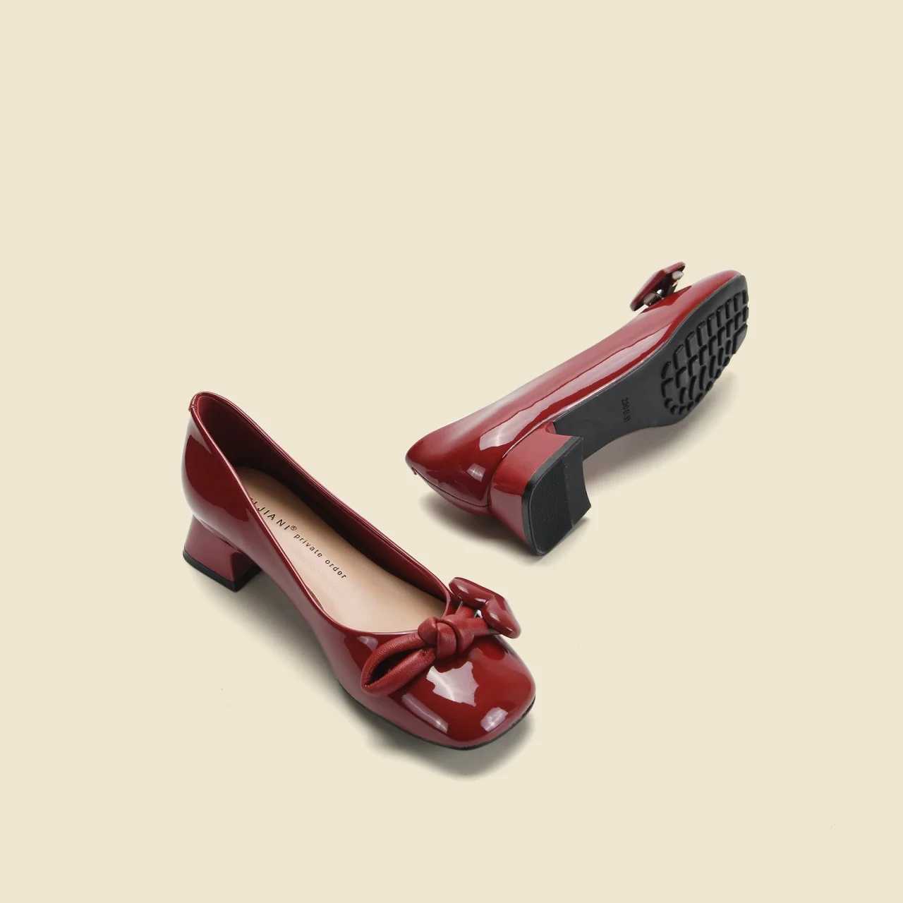Shoes for Women 2024 Low Heel Elegant Ladies Summer Footwear Normal PU Leather Casual Square Toe with Bow RedLX241014