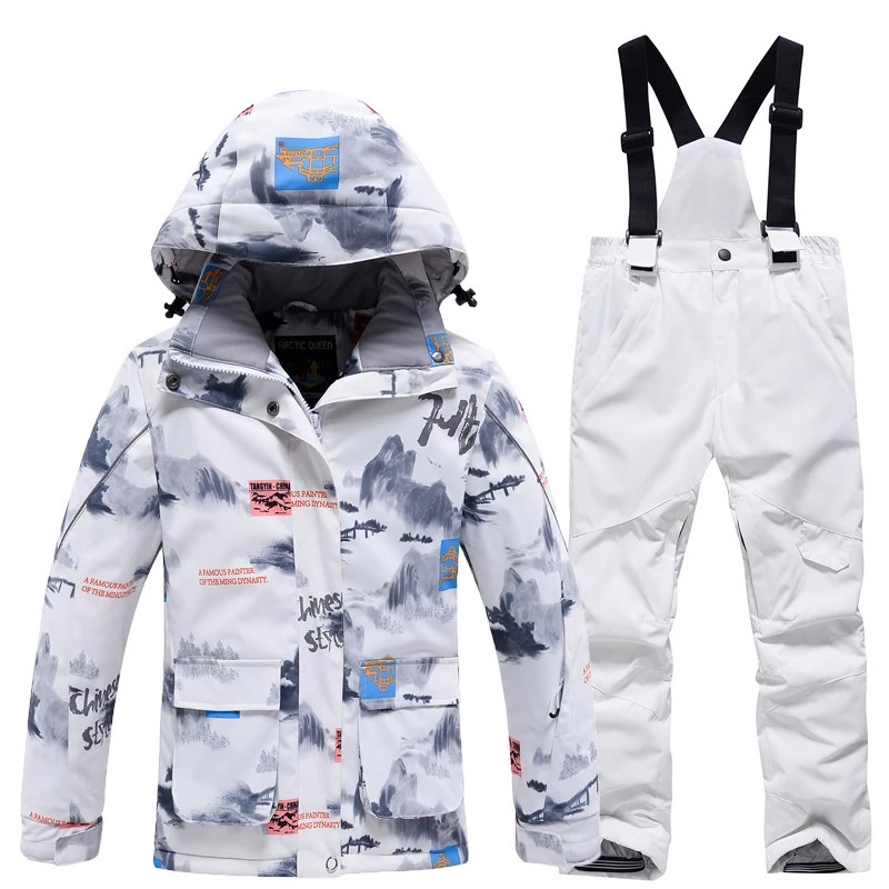 Fashion Childrens Snow Suit Snowboard Clothing Sets Outdoor Wear Ski Coat and Strap Pant Kids Costumes Boys Girls 241007