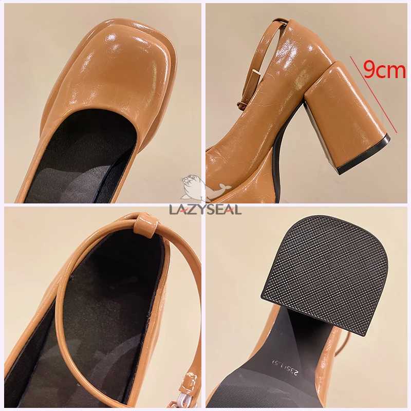 LazySeal 9cm High Heel Mary Janes Women Shoes 3cm Platform Square Toe Patent Leather Buckle Gladiator Sandal For Ladies Size 41LX241014