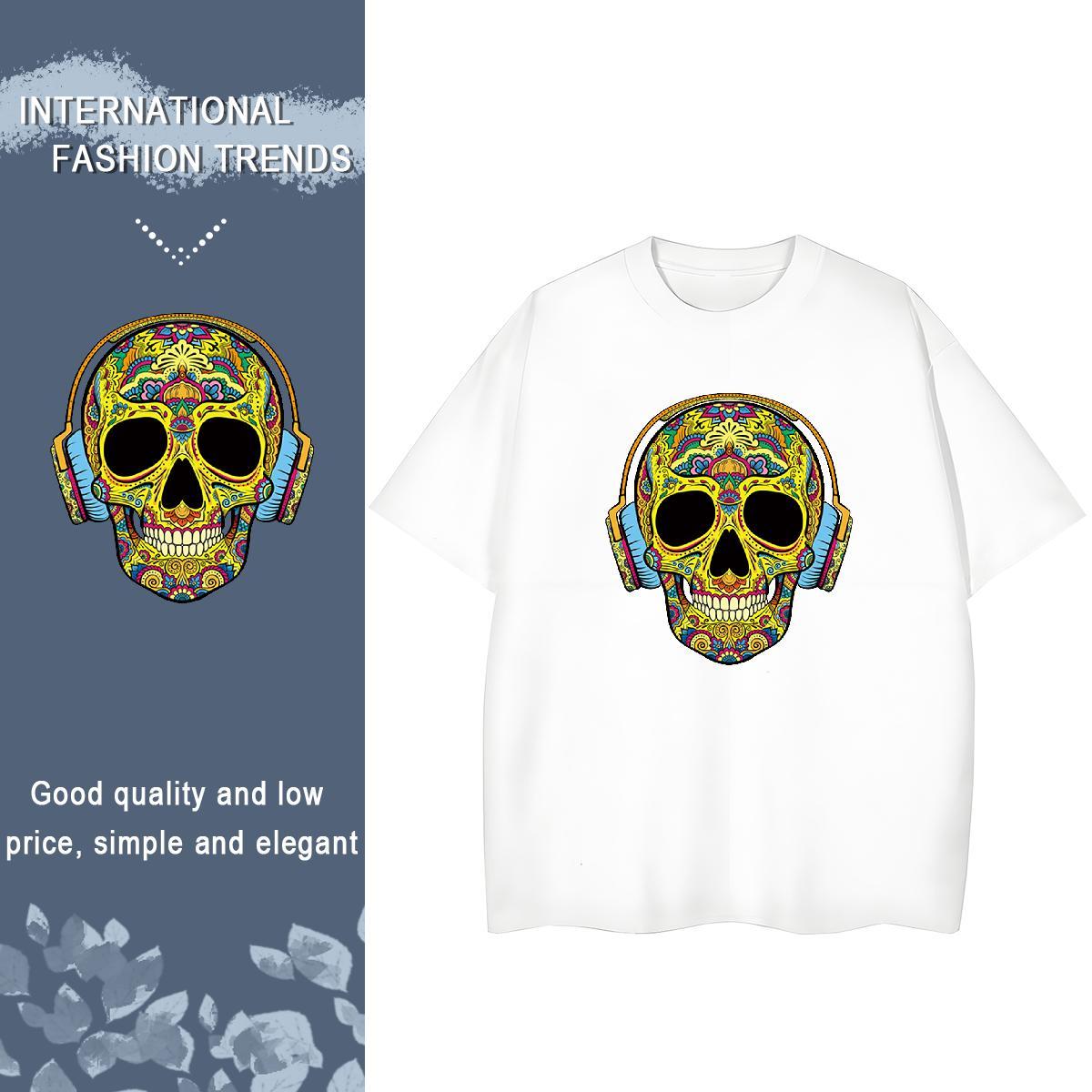 Casual New T Shirt For Woman 230g Cotton Crew Neck Sport skull Unisex Tshirts Loose fit Customized Tees