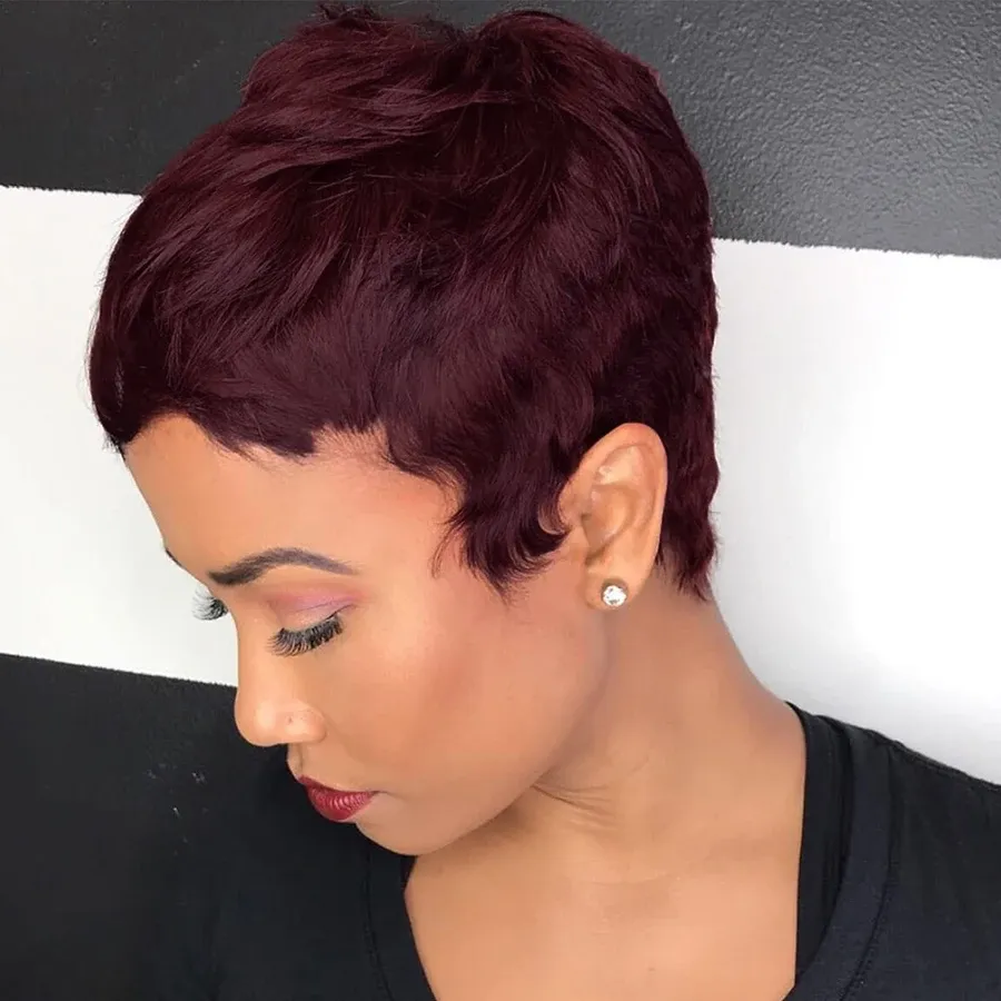 Human hair non-lace glueless wig full machine wig Synthetic Wigs Cosplay Wigs Short Pixie Cut Wigs for Black Women with short African curly hair