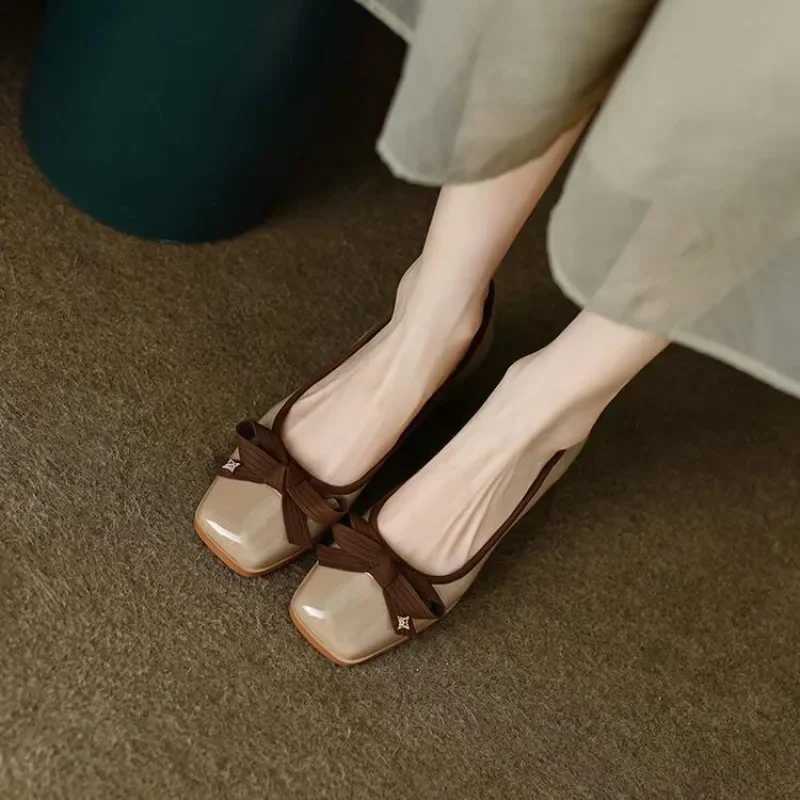 Women Casual Bowknot Flat Shoes Winter Fashion British Style Elegant Square Toe Stiletto Pumps Dress Mary Jane LoaferLX241014