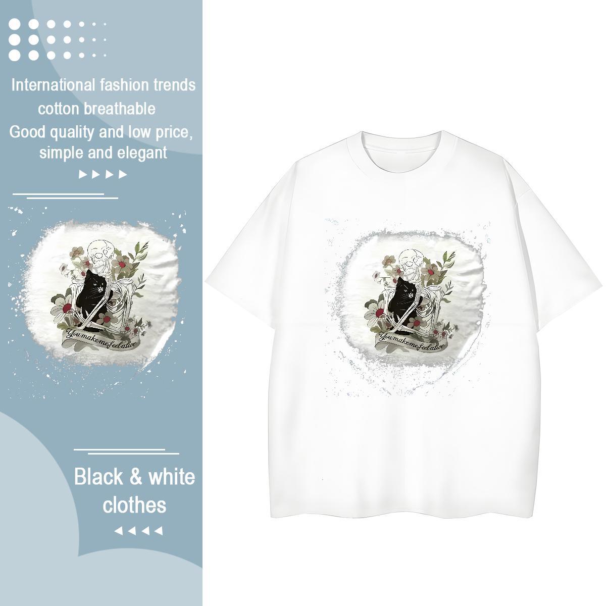 Fashion T shirt 230g 100% Cotton Short sleeve Soft Beach skull Tshirt for Man Woman Female Custom Print Plus Size Clothes Shirt