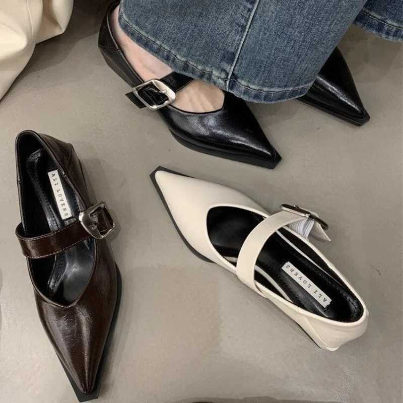 Ladies Shoes on Sale 2024 Fashion Shallow Womens Pumps Autumn Pointed Toe Buckle Solid Dress Chunky Heels Office Ladies ShoesLX241014