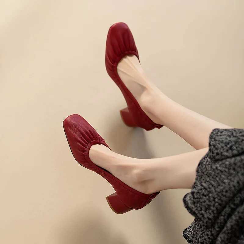 Women Oxford Shoes Vintage Pumps Mid Heels Square Toe Pumps Slip on Sewing High Heels Boat Shoes Elegant Dress ShoesLX241014