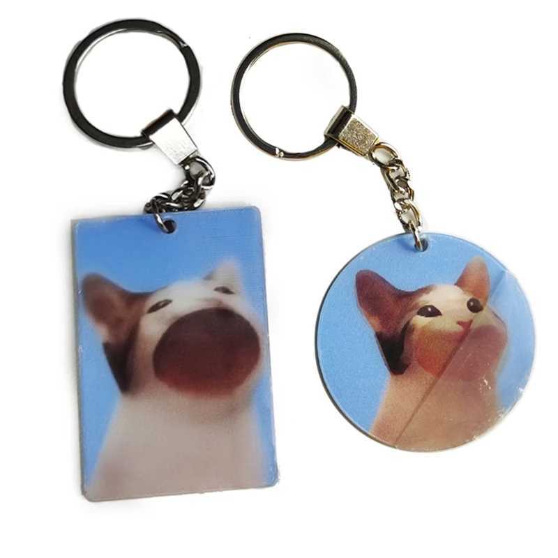 Dynamic vibrating mouth cat acrylic keychain cute cartoon animal keychain bag pendant personalized holographic keychain fashion Y241014