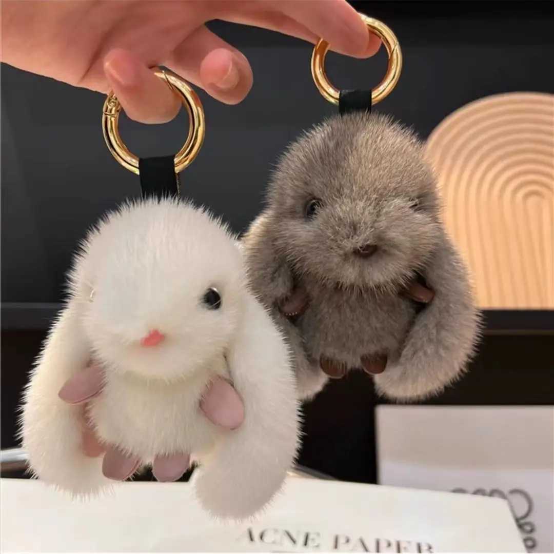 Cute fluffy rabbit keychain imitation mint hair plush fluffy rabbit bag pendant couple car keyring jewelry pendant gift Y241014