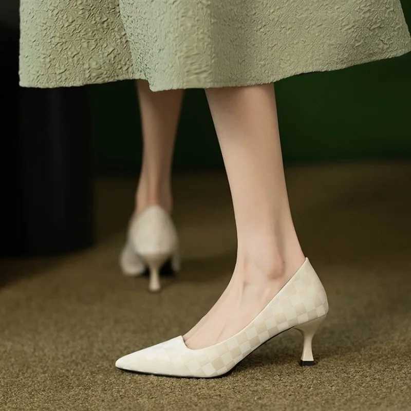 2024 Luxury Pumps Shoes for Women Heeled Woman Medium Heel Stiletto Heels High Sandal Party Office Elegant Brown Small Heel SexyLX241014