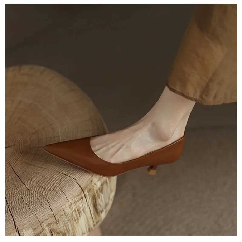 Luxury Pumps Shoes for Women Heeled Woman Medium Heel Stiletto Heels High Sandal Party Office 2019 Elegant Brown Small Heel SexyLX241014