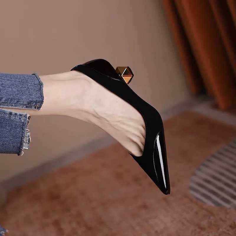 2023 New Fashion Elegant Womens High Heels Pointed Toe Shoes for Women Metal Mid Heel Party Dress Shoes Female Zapatos De MujerLX241014
