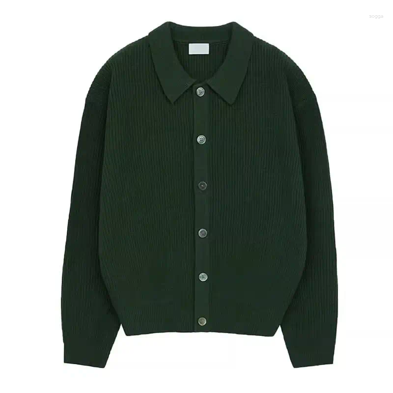 Mens Sweaters Korean Casual Spring Autumn Knitted Cardigan Coat Men Lapel Solid Versatile Loose Long Sleeve Navy Blue Heavy Jackets
