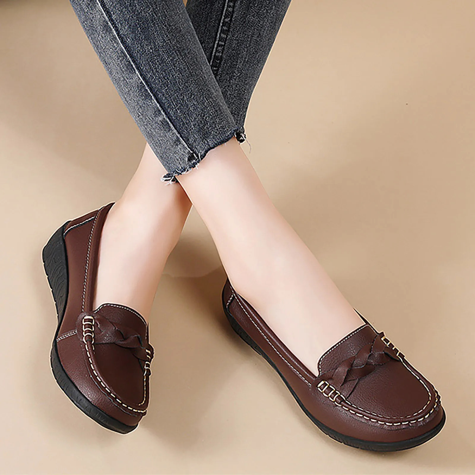 Soft Orthopedic Womens Flat Slip on Coffee Color Ladies New Casual Shoes for Women 241014