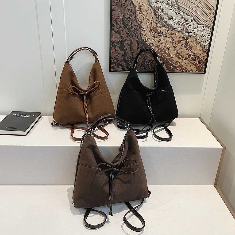 Women Suede Handbag with Inner Pocket Shoulder Bag Bow Crescent Zipper Closure Clutch Purse for Shopping Work Travel 241014