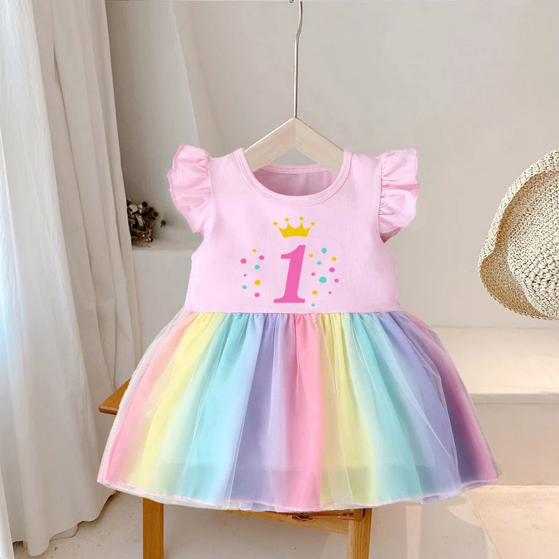 Girls Happy Birthday Number 1-4 Princess Dress Summer Kid Girls Dresses Children Birthday Party Clothing Birthday Present 241014
