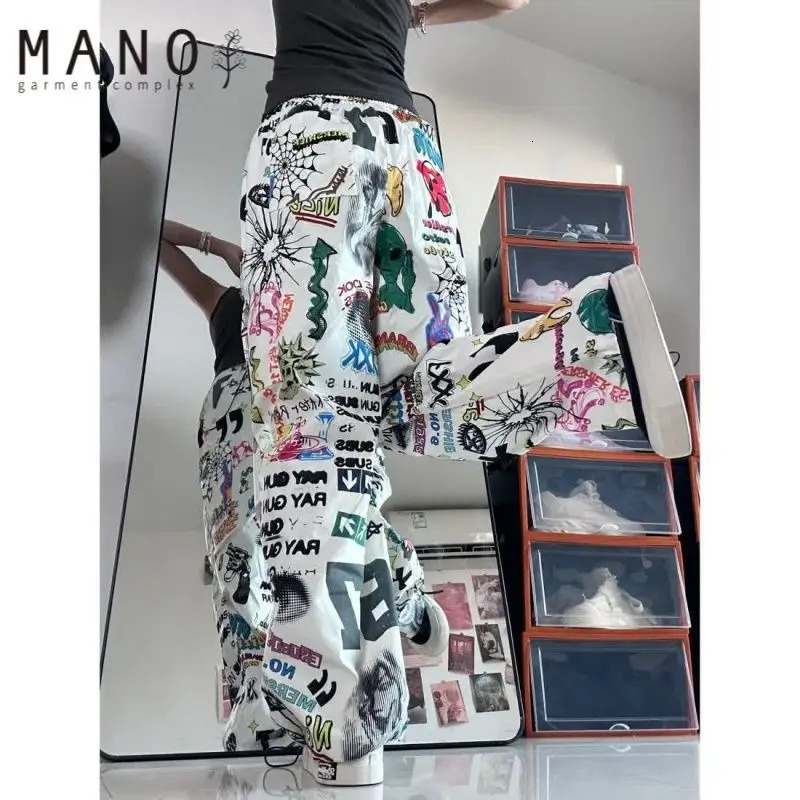Hip hop retro graffiti wide legs for men and women loose trend casual painting Korean students trend 241007