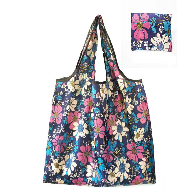 Nylon Foldable Recycle Shopping BagEco Friendly Ladies Reusable Tote Bag Floral Fruit Vegetable Grocery Pocket 241011
