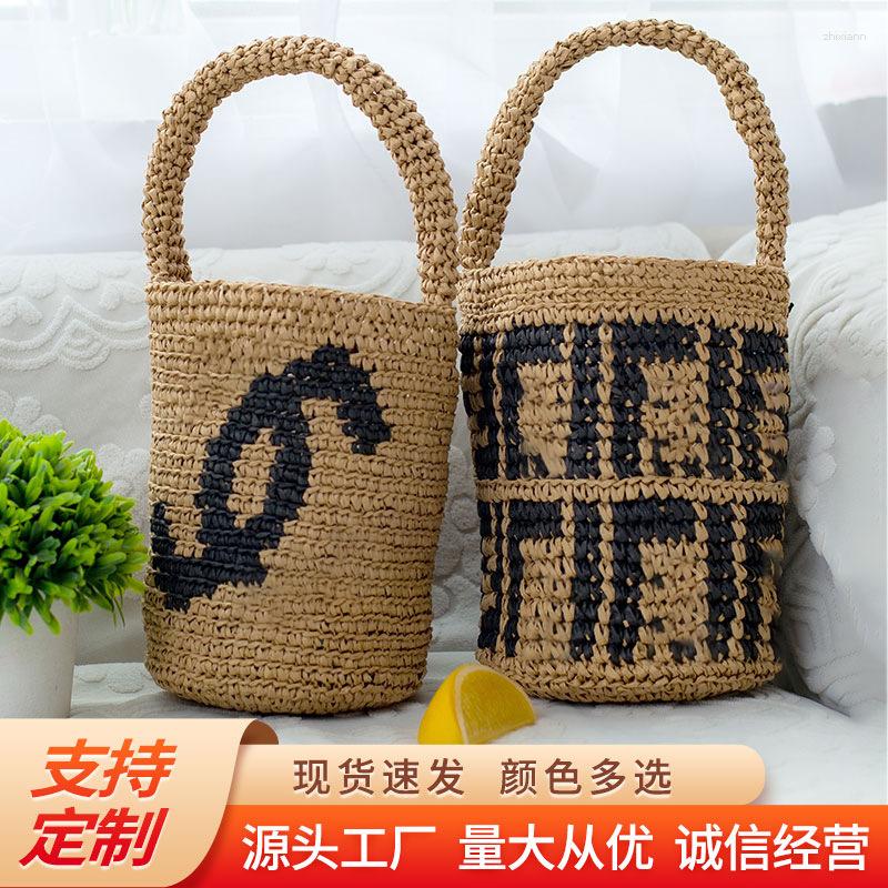 Drawstring Ins Style Spring And Summer Satchel Women's Bag Fashion Handmade Crochet Bucket Straw 868d 4