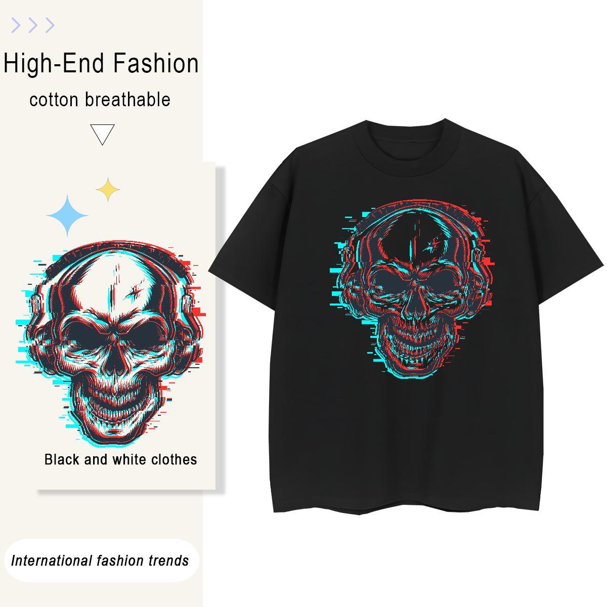 Classic T shirt 230g Cotton O Neck Short Sleeves High Street Hip Hop skull Womens Tshirts High quality Black Oversized Polos
