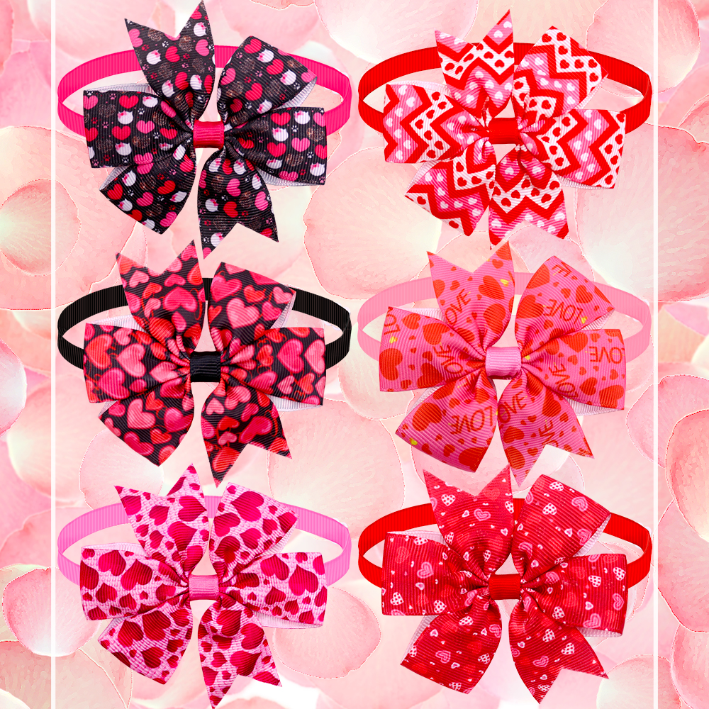10PCS Dog Bowtie Valentine's Day Pet Supplies Dogs Accessories Small Dog Cat Bow Tie Collar Love Pink Gril Dogs Bowties Necktie