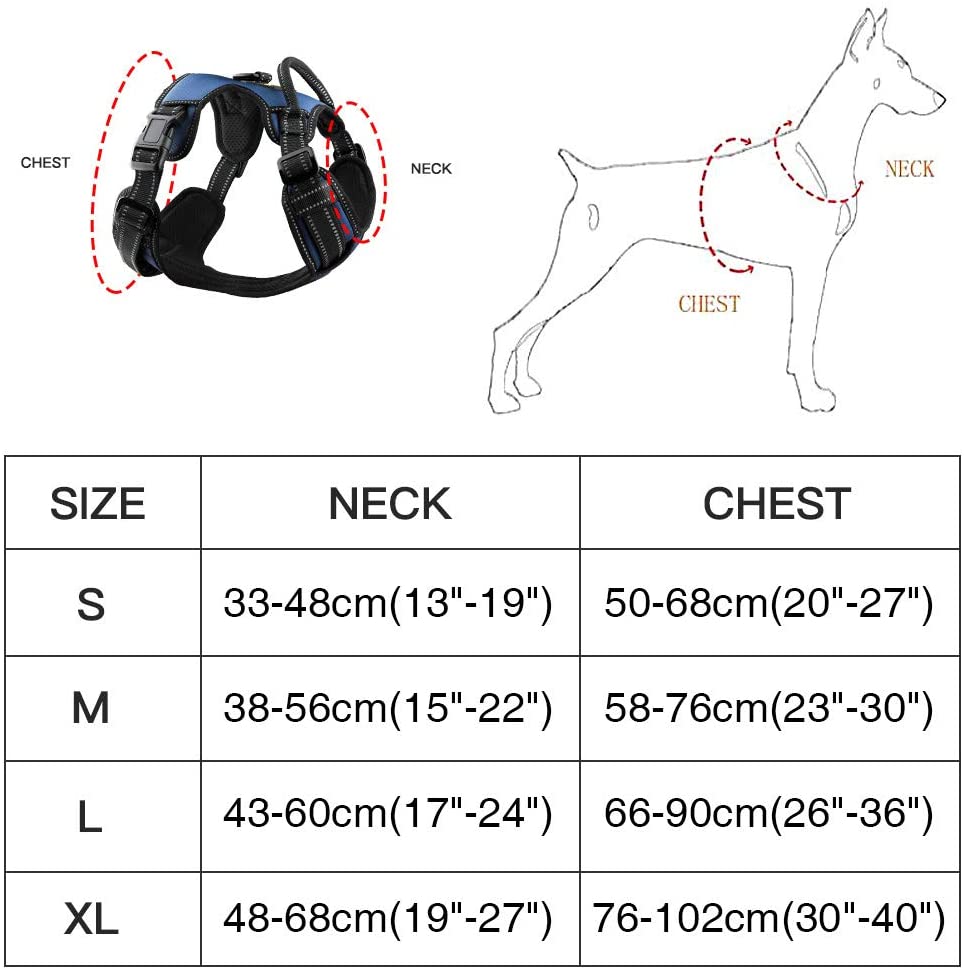 MASBRILL Dog Harness No Pull Nylon Adjustable Reflective Dog Vest Harness 2 Metal Leash Hooks Easy Control Handle Walking