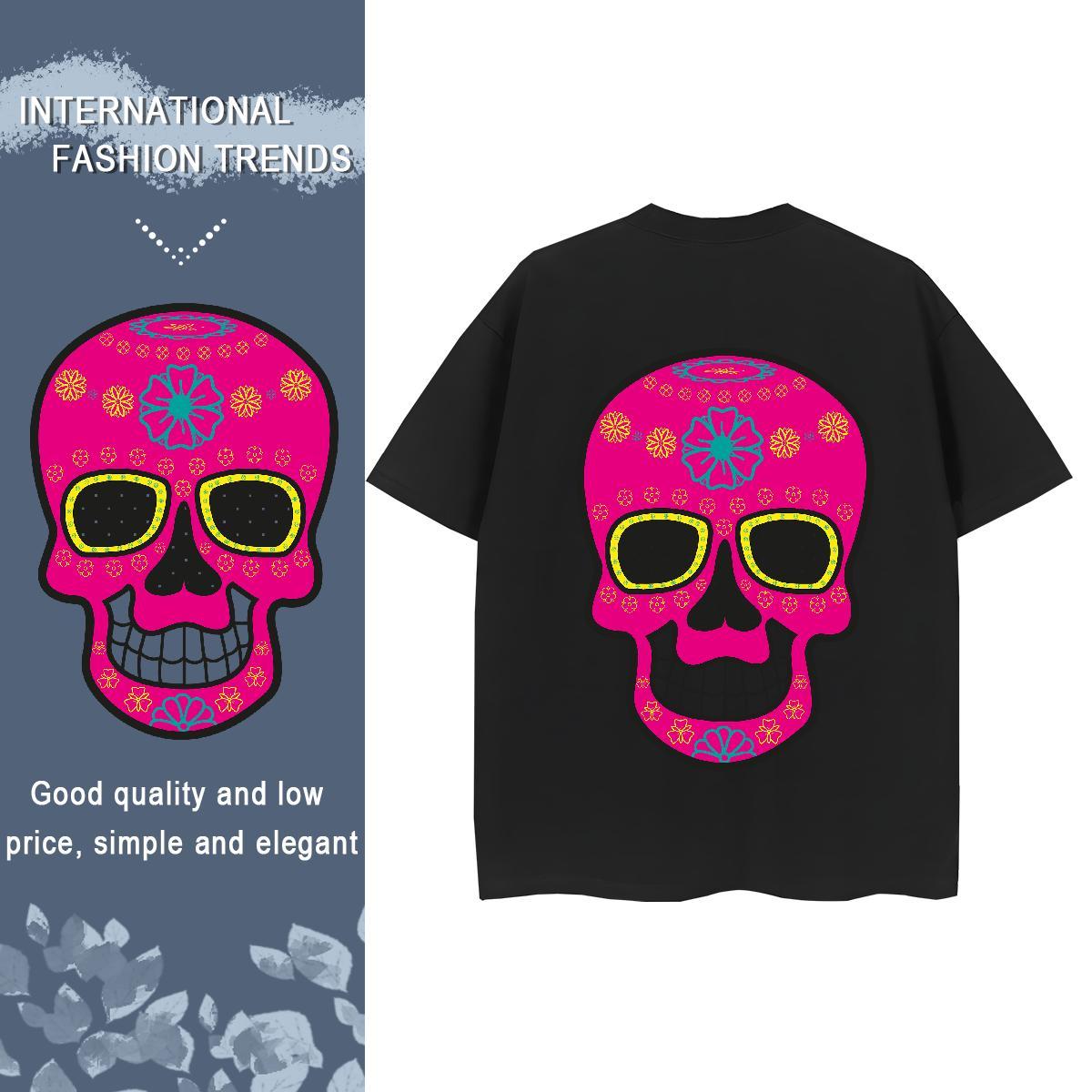 Stylist T shirt 230g Pure Cotton Crew Neck Beach skull Unisex Tshirts Comfortable DIY Anime Printed Tees Shirts