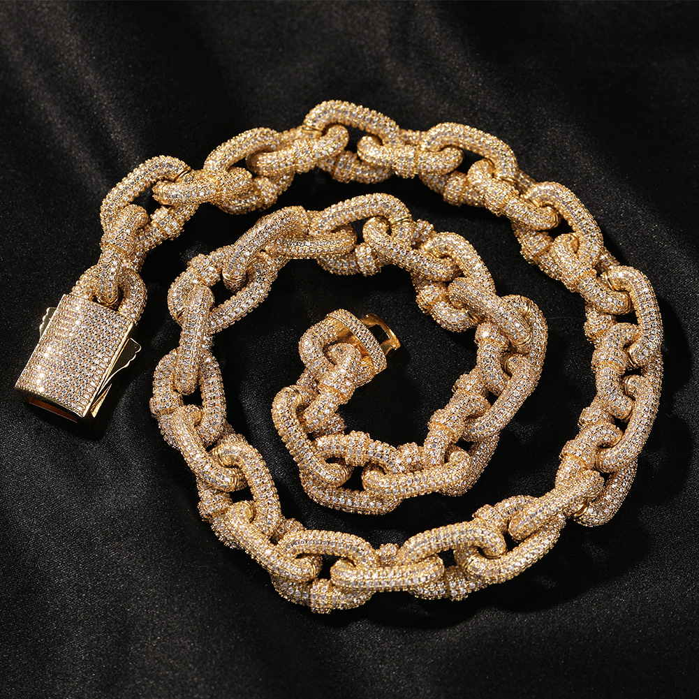 14mm 18k Gold Iced Out Hip Hop Lock Link Chains Necklace Choker Fine Quality New In Hip Hop Necklaces Exaggerated Miami Street Party Rapper Jewelry Ac