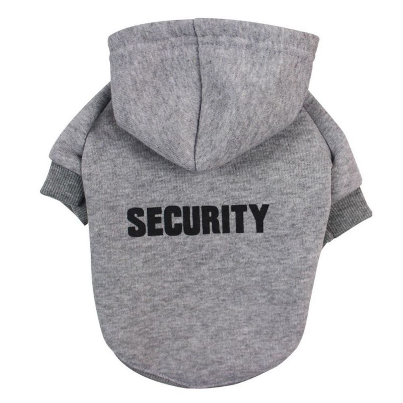 Fleece Dog Clothes Pet Puppy Hoodie Security Pattern Printed Dog Cat Hooded Sweatshirt Warm Two-Legged Pet Coat Jacket