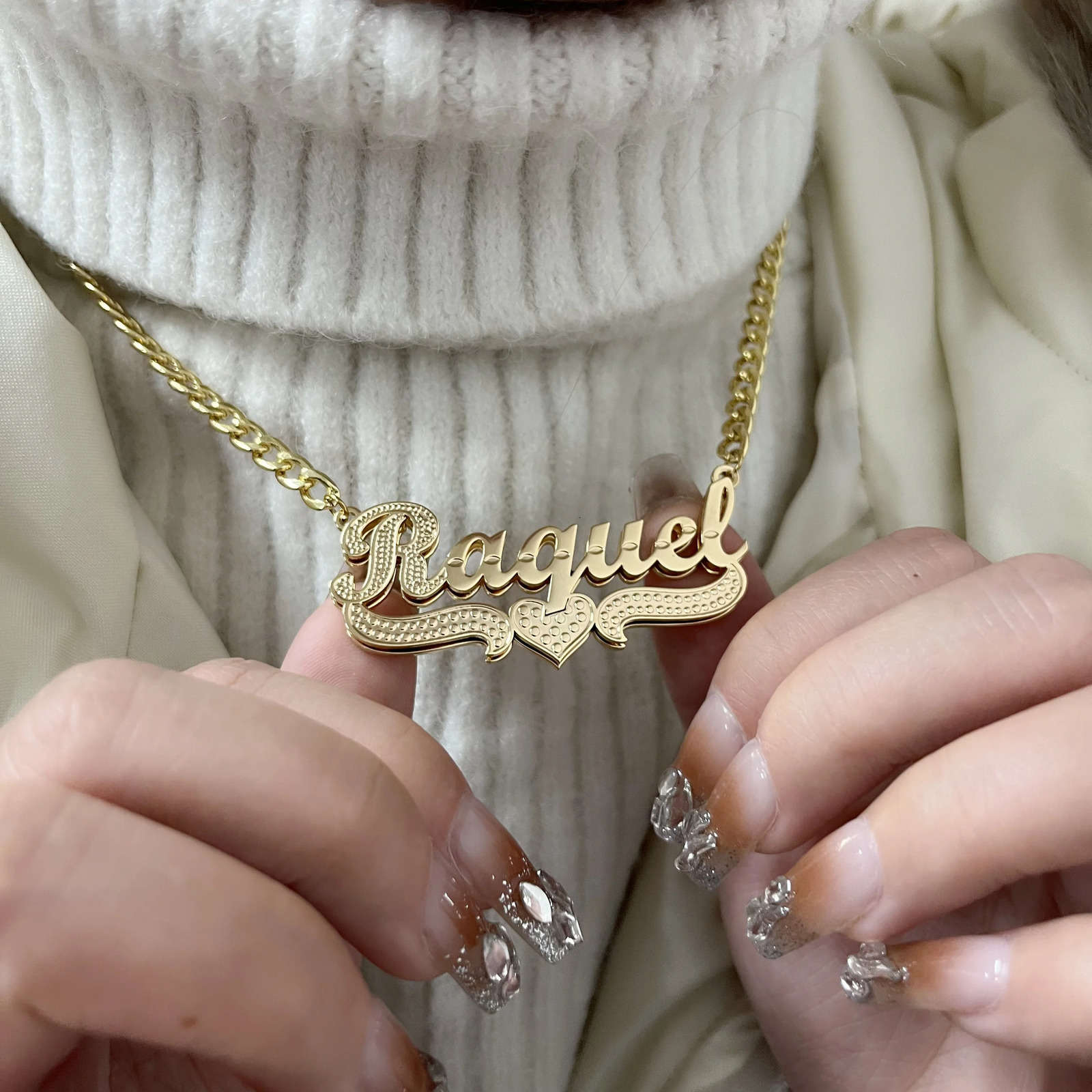 Custom Double Nameplate Necklace With Heart Personalized Double Layer SingleTone Heart Name Pendant Handmade Heart NK Chain Gift 241014