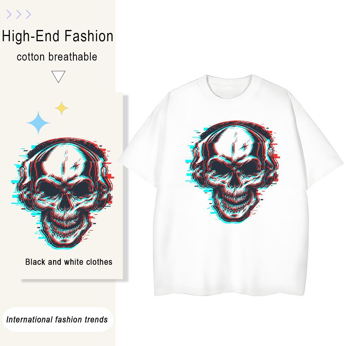 Classic T shirt 230g Cotton O Neck Short Sleeves High Street Hip Hop skull Womens Tshirts High quality Black Oversized Polos