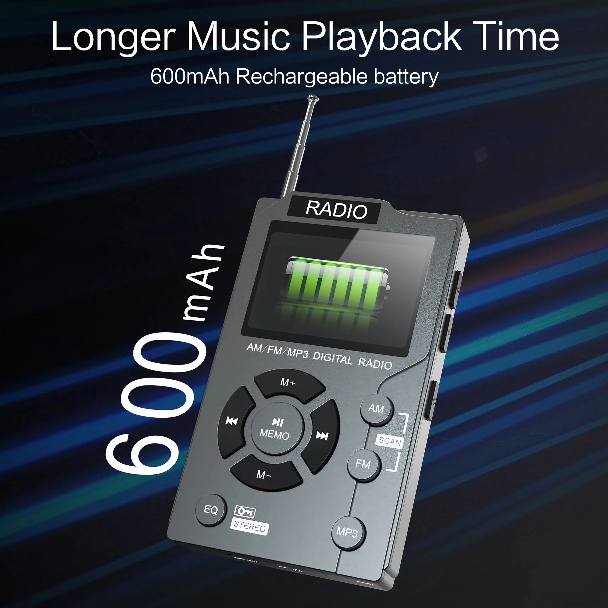 AM/FM, MP3 Support TF Card Expansion, EQ Adjustment, Telescopic Antenna, USB-C Fast Charging Real-time Display of Power Supply