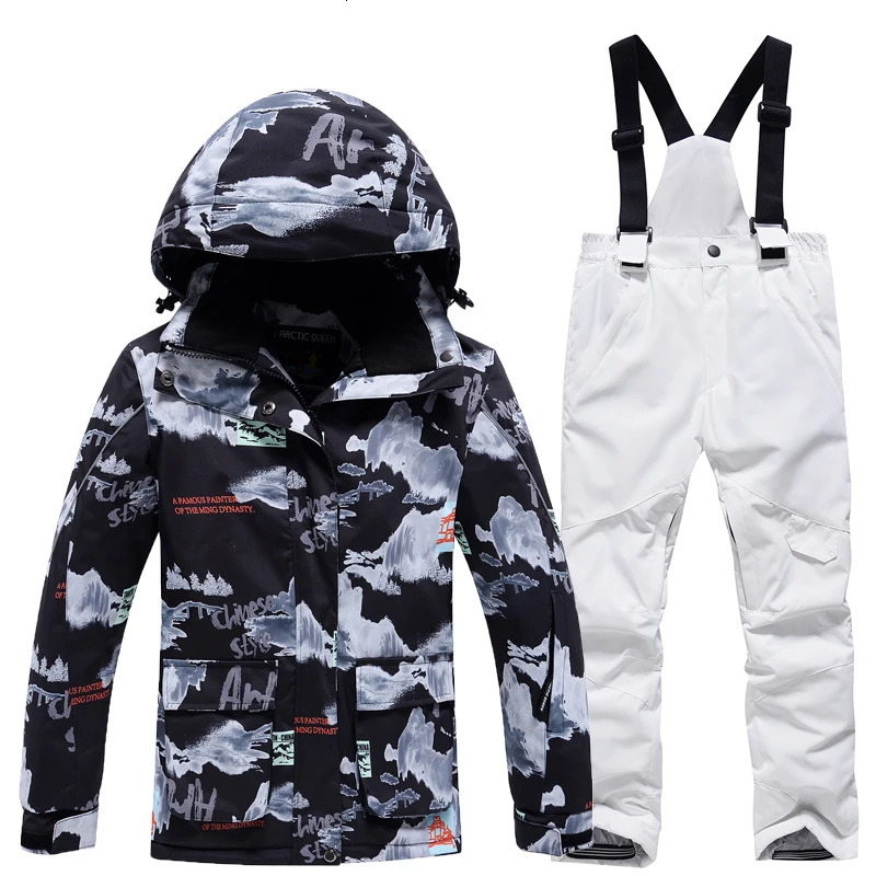 Fashion Childrens Snow Suit Snowboard Clothing Sets Outdoor Wear Ski Coat and Strap Pant Kids Costumes Boys Girls 241007