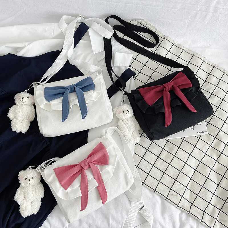 Lolita Sweet Canvas Womens Solid Zipper Soft Shoulder Bag Crossbody Japanese Style M241014
