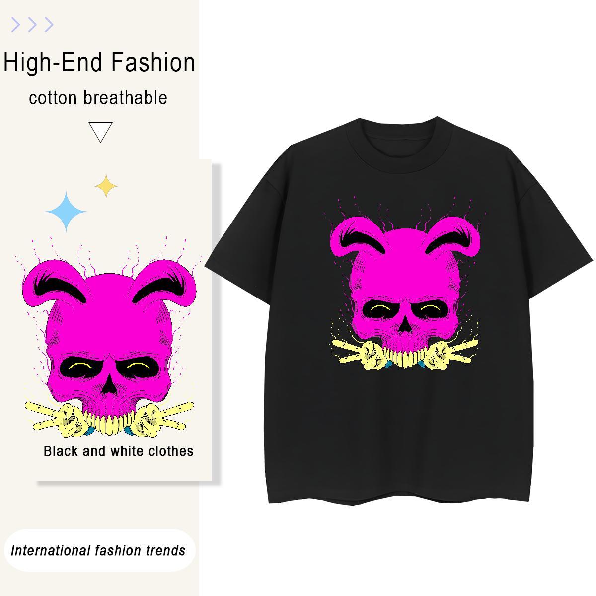 2024 DIY Women T Shirts 230g Pure Cotton Short sleeve Soft Summer Casual skull Couples T Shirts 5A Customized Tee Shirt