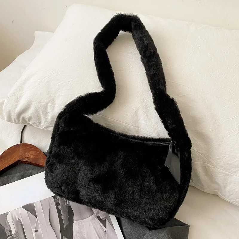 Fashionable new plush fluffy shoulder cross body handbag retro womens solid color bottom bag portable square travel street wallet M241014