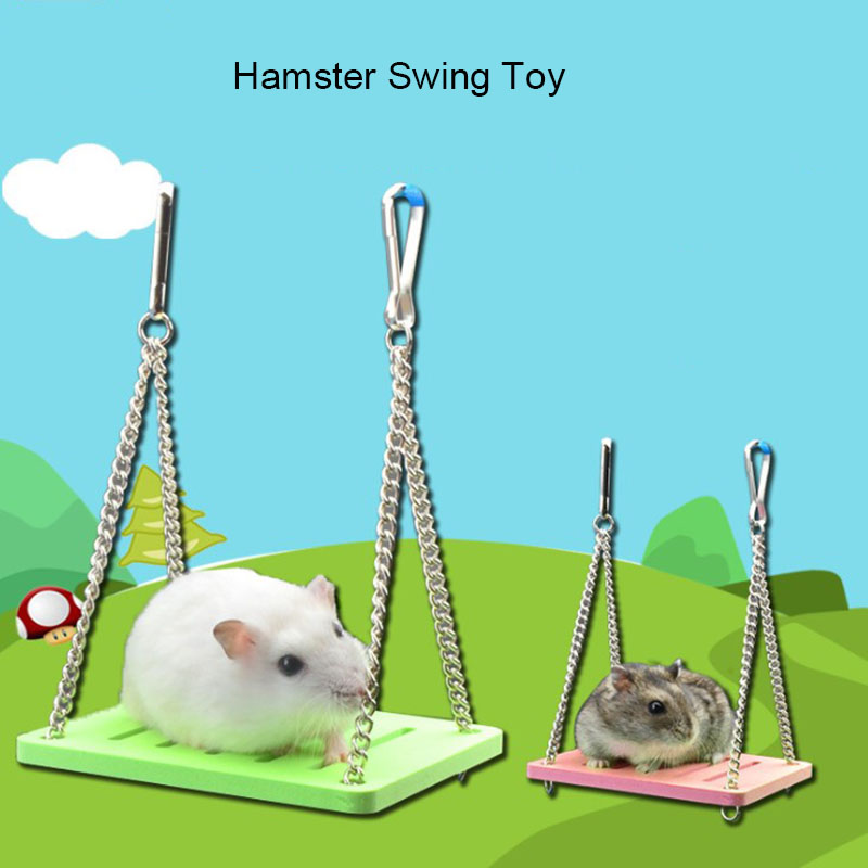 1Pcs Swing Toy Pet Hamster Toys Hanging Gadget Wooden Cage Accessories Supplies Amuse Mouse Natural Wood Toy for Small Pets