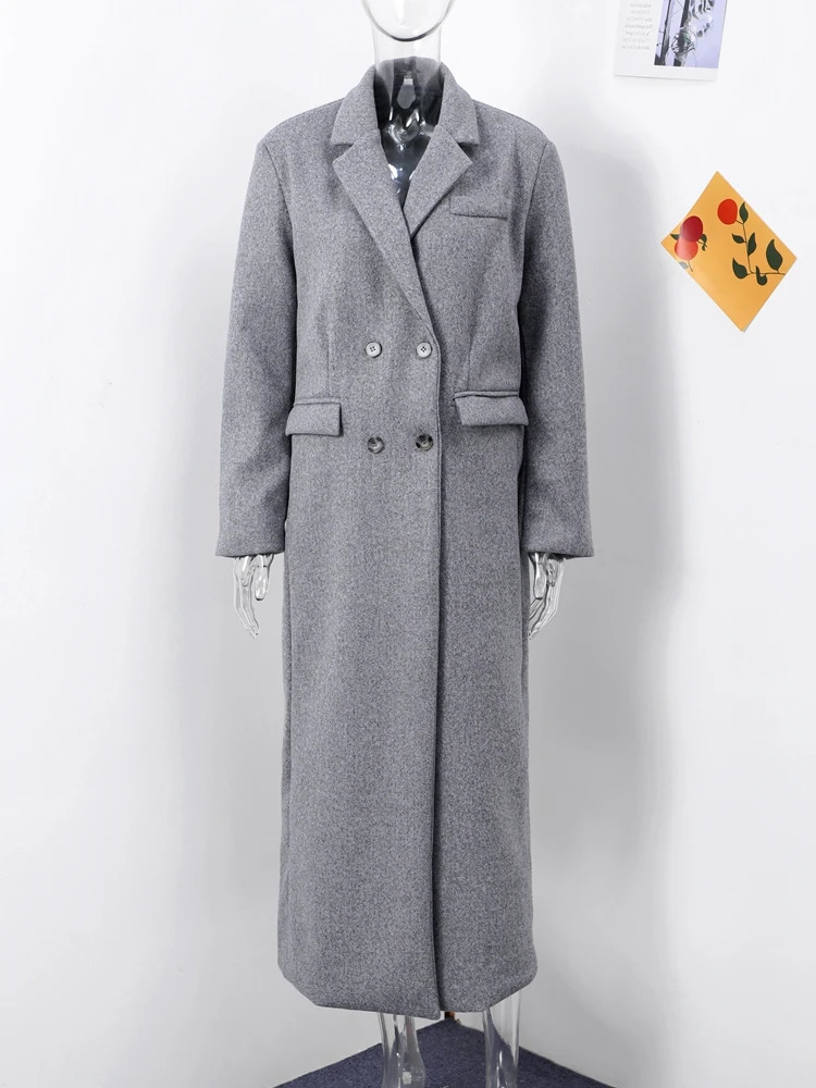Retro Thick and Long Coat for Women Flip Collar Double Chest Long Sleeve Long Skirt for Women Autumn Elegant and Unique Coat 241007